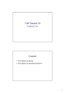 1.00 Tutorial 10 Content Linked List •  1D Linked List Recap