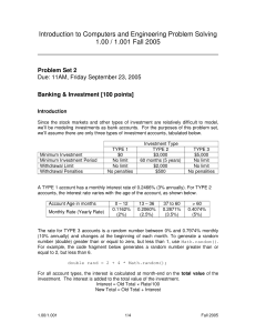 Introduction to Computers and Engineering Problem Solving Problem Set 2