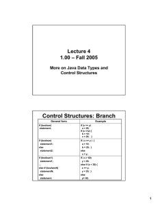 Control Structures: Branch Lecture 4 1.00 – Fall 2005
