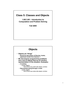 Class 5: Classes and Objects Objects 1.00/1.001 - Introduction to