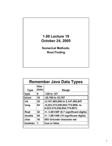 Remember Java Data Types 1.00 Lecture 19 October 24, 2005 Numerical Methods: