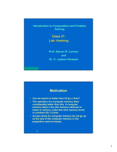 Motivation Class 31: Lab: Hashing Introduction to Computation and Problem
