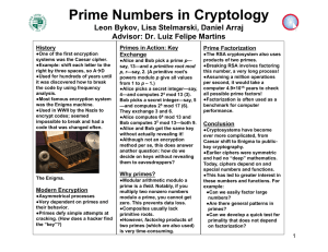 Prime Numbers in Cryptology Leon Bykov, Lisa Stelmarski, Daniel Arraj History