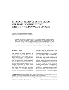 STUDENTS’ FEELINGS OF AND DESIRE FOR SENSE OF COMMUNITY IN