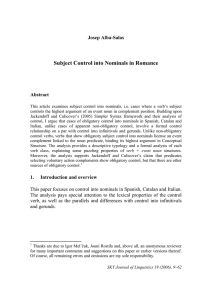 Subject Control into Nominals in Romance Josep Alba-Salas Abstract