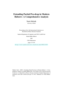 Extending Partial Pro-drop in Modern Hebrew: A Comprehensive Analysis Nurit Melnik