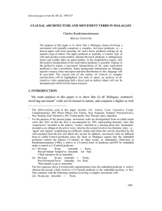 CLAUSAL ARCHITECTURE AND MOVEMENT VERBS IN MALAGASY Charles Randriamasimanana Massey University