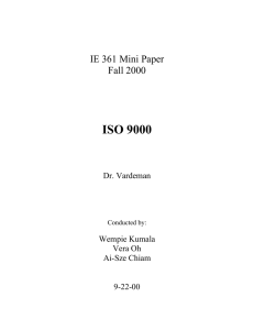 ISO 9000 IE 361 Mini Paper Fall 2000 Dr. Vardeman