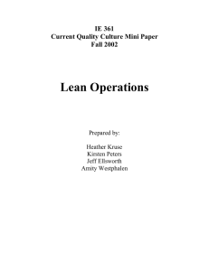 Lean Operations IE 361 Current Quality Culture Mini Paper Fall 2002