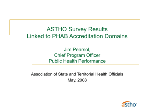 ASTHO Survey Results Linked to PHAB Accreditation Domains Jim Pearsol, Chief Program Officer