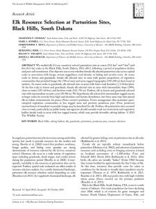 Elk Resource Selection at Parturition Sites, Black Hills, South Dakota Research Article