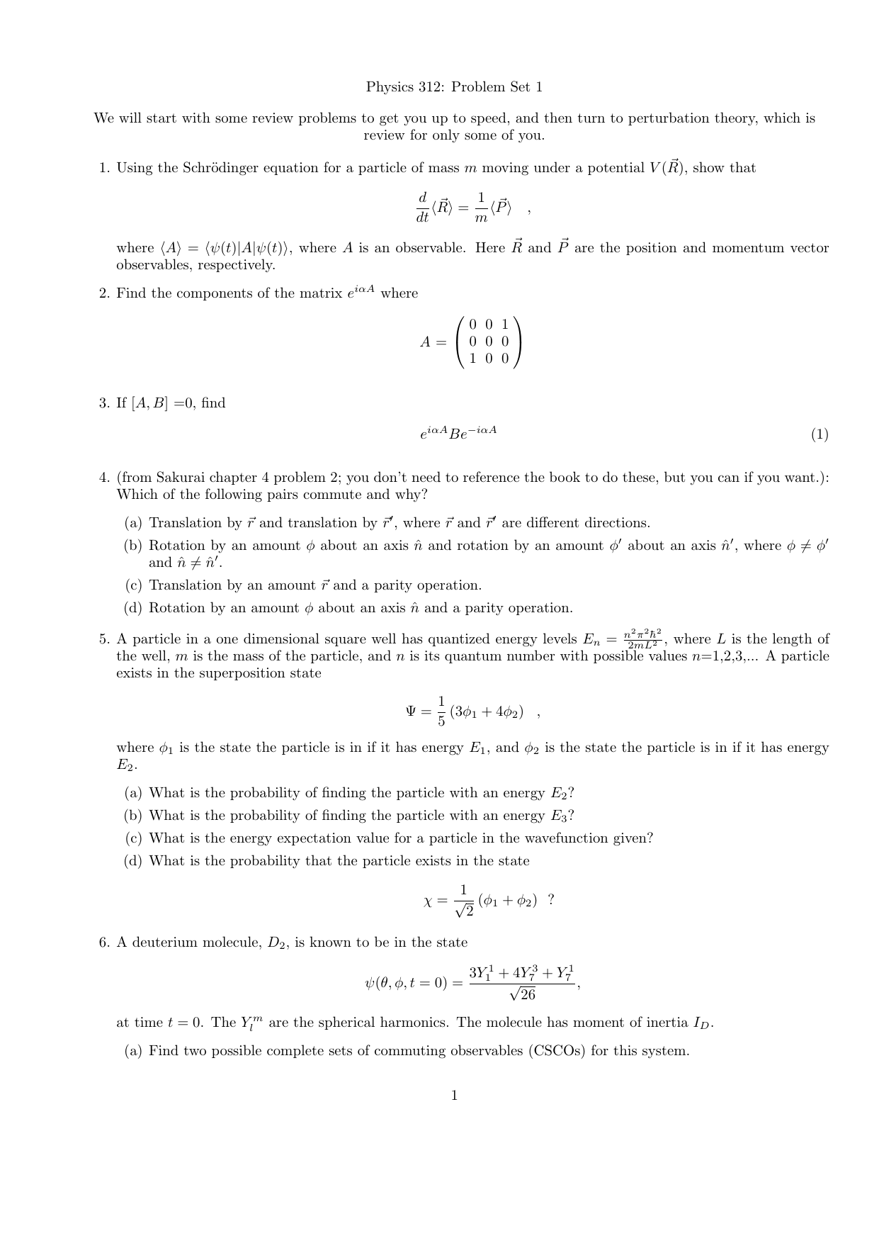 Physics 312 Problem Set 1
