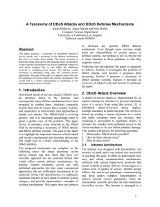 A Taxonomy of DDoS Attacks and DDoS Defense Mechanisms