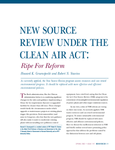 new source review under the clean air act: Ripe For Reform