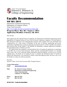 Faculty Recommendation NSF REU 2015 Department of Industrial Engineering