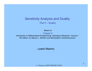 Sensitivity Analysis and Duality Part II – Duality Chapter 6