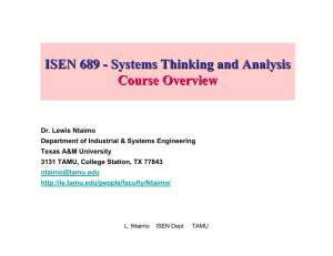 ISEN 689 - Systems Thinking and Analysis Course Overview