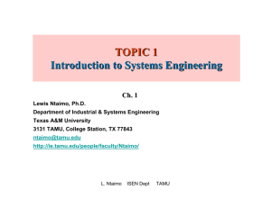 TOPIC 1 Introduction to Systems Engineering Ch. 1