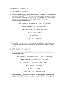 14.41 Problem Set #3 Answer Key  1a)  E[U]= (1-α)ln(W+10)+ αln(10)