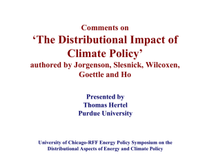 „The Distributional Impact of Climate Policy‟ Comments on authored by Jorgenson, Slesnick, Wilcoxen,