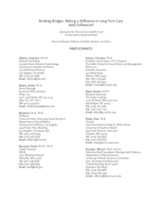 Building Bridges: Making a Difference in Long-Term Care 2005 Colloquium