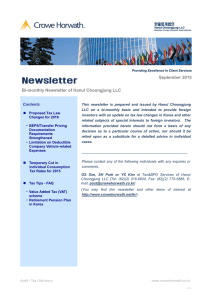 Newsletter September 2015 Bi-monthly Newsletter of Hanul Choongjung LLC