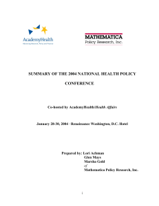 SUMMARY OF THE 2004 NATIONAL HEALTH POLICY CONFERENCE