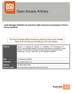 Lipid damage inhibition by previous high pressure processing in frozen