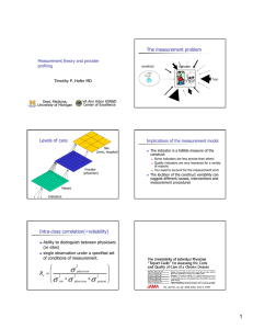 The measurement problem Levels of care Measurement theory and provider profiling