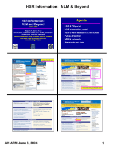 HSR Information:  NLM &amp; Beyond HSR Information: NLM and Beyond Agenda