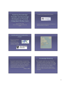 Applying Knowledge Transfer and Exchange Strategies to Promote Integrated Stroke Care