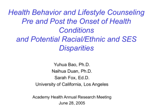 Health Behavior and Lifestyle Counseling Conditions and Potential Racial/Ethnic and SES