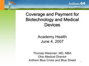 Coverage and Payment for Biotechnology and Medical Devices Academy Health