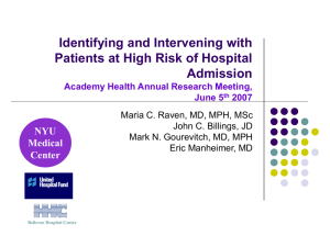 Identifying and Intervening with Patients at High Risk of Hospital Admission NYU
