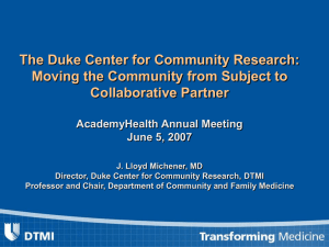 The Duke Center for Community Research: Collaborative Partner AcademyHealth Annual Meeting