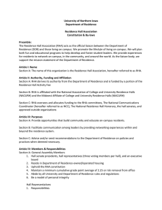 University of Northern Iowa Department of Residence Residence Hall Association Constitution &amp; By-laws