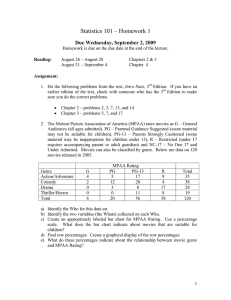 Statistics 101 – Homework 1 Due Wednesday, September 2, 2009