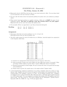 STATISTICS 101 - Homework 1 Due Friday, January 25, 2002 staple