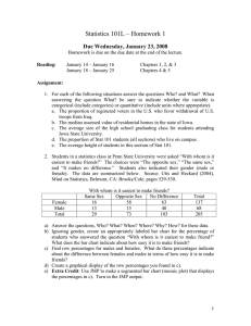 Statistics 101L – Homework 1 Due Wednesday, January 23, 2008