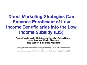 Direct Marketing Strategies Can Enhance Enrollment of Low Income Subsidy (LIS)