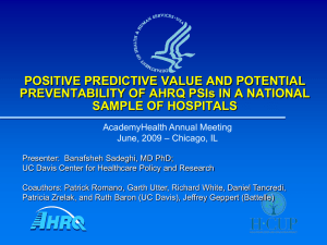 POSITIVE PREDICTIVE VALUE AND POTENTIAL SAMPLE OF HOSPITALS AcademyHealth Annual Meeting