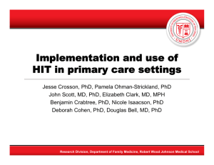Implementation and use of HIT in primary care settings