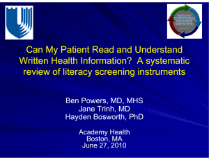 Can My Patient Read and Understand Written Health Information? A systematic