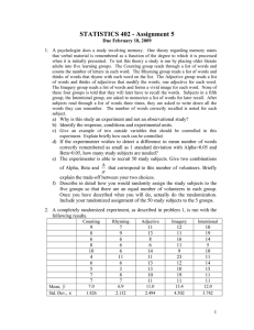 STATISTICS 402 - Assignment 5 Due February 18, 2009 1.  A