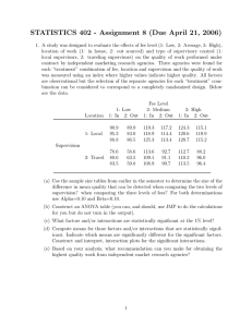 STATISTICS 402 - Assignment 8 (Due April 21, 2006)