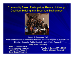 Community Based Participatory Research through Coalition Building in a Suburban Environment