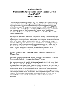 AcademyHealth State Health Research and Policy Interest Group June 27, 2009 Meeting Summary