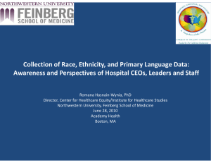 Collection of Race, Ethnicity, and Primary Language Data:  Awareness and Perspectives of Hospital CEOs, Leaders and Staff