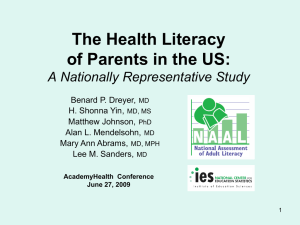 The Health Literacy of Parents in the US: A Nationally Representative Study