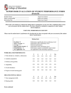 SUPERVISOR EVALUATION OF STUDENT PERFORMANCE FORM (Form D)